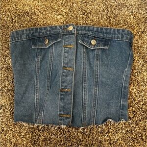 Edikted Dark Blue Denim Strapless Crop Top